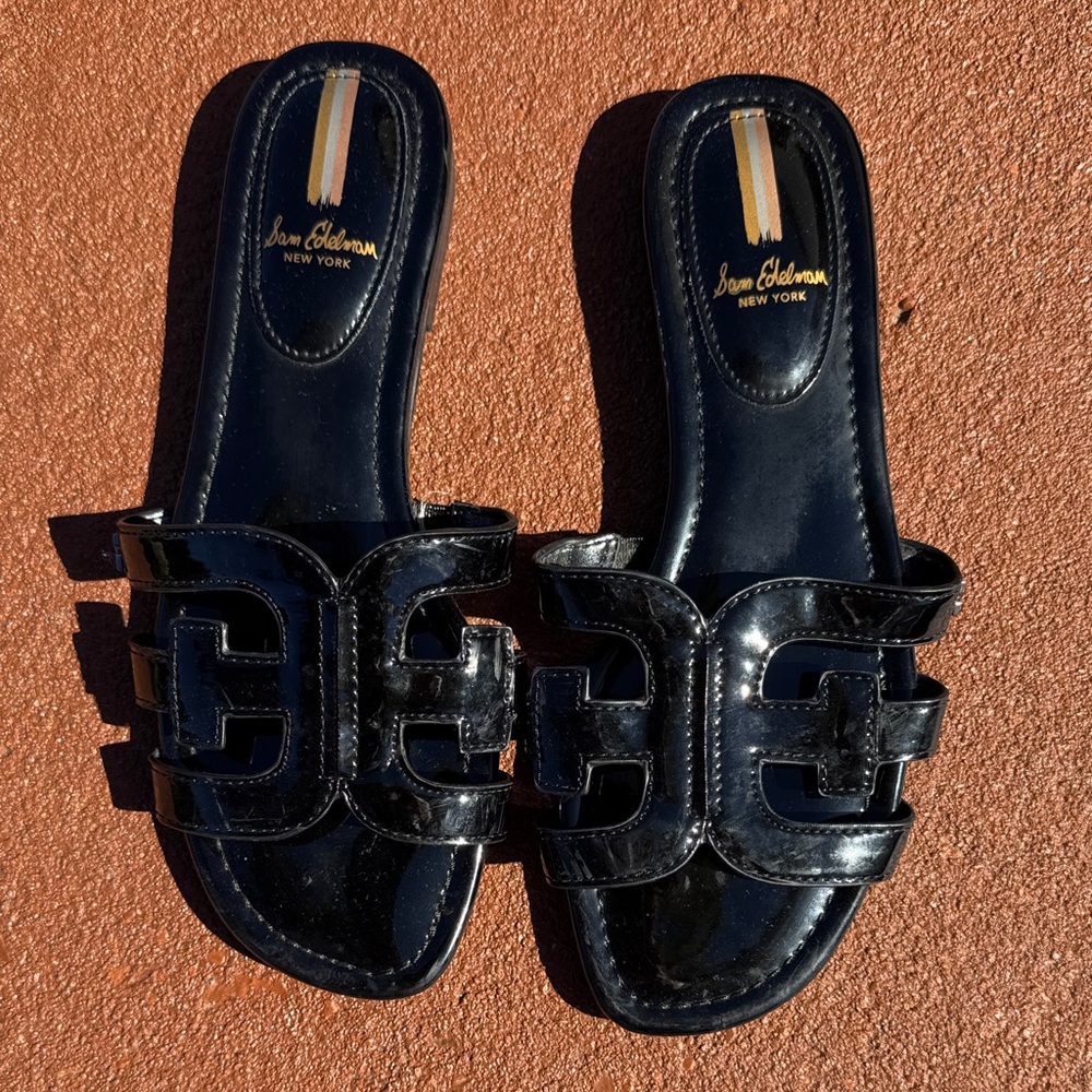 Sam Edelman Glossy Black Slide Sandals